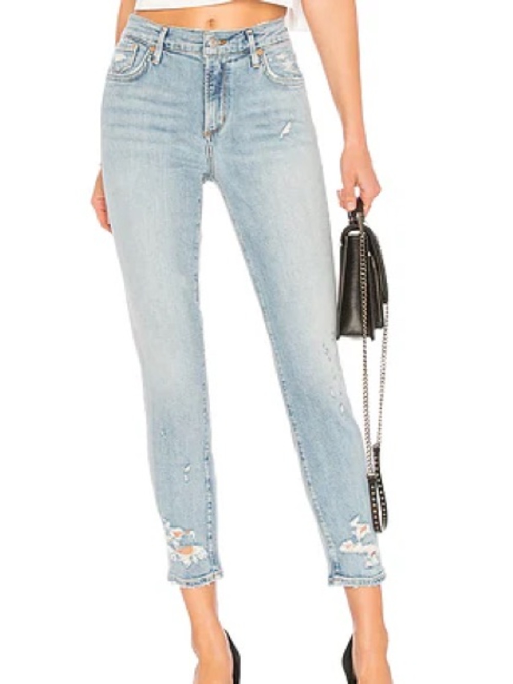 Agolde Revolve Sophie‎ Crop Vertigo High-Rise Distressed Crop Denim Jeans